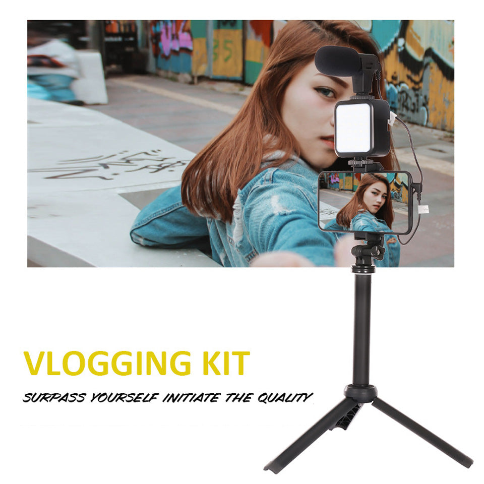 Stand Fill Light With Microphone Desktop Tripod Vlogging Kit