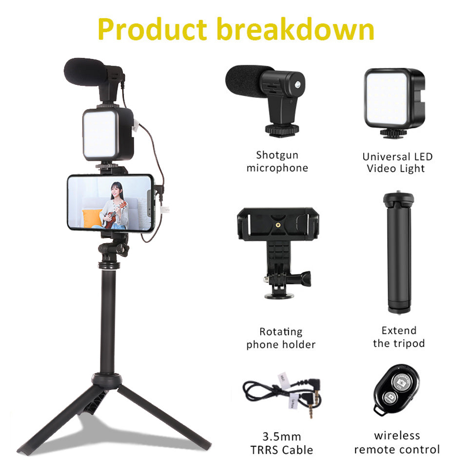 Stand Fill Light With Microphone Desktop Tripod Vlogging Kit